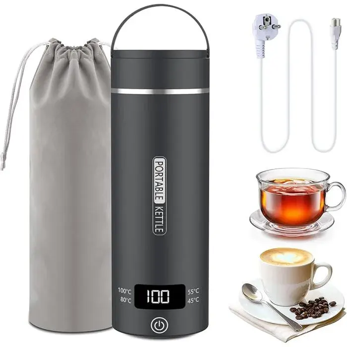 Small portable electric kettle 500ml for travel fast boiling 316 stainless steel dark grey