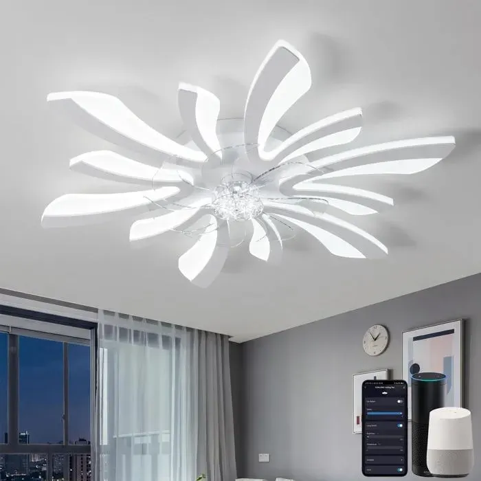 Smart Plafonnier Ventilateur de PlafondWiFi Ventilo Plafond avec Lumière Compatible with Alexa Google HomeLuminaireCuisineBlanc