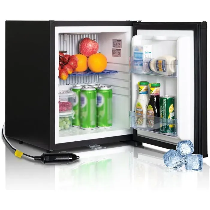 SMETA Frigo Camping Car 12V 220V 30L Frigo Van Aménagé 12V Frigo Silencieux avec Serrure Porte Réversible Noir