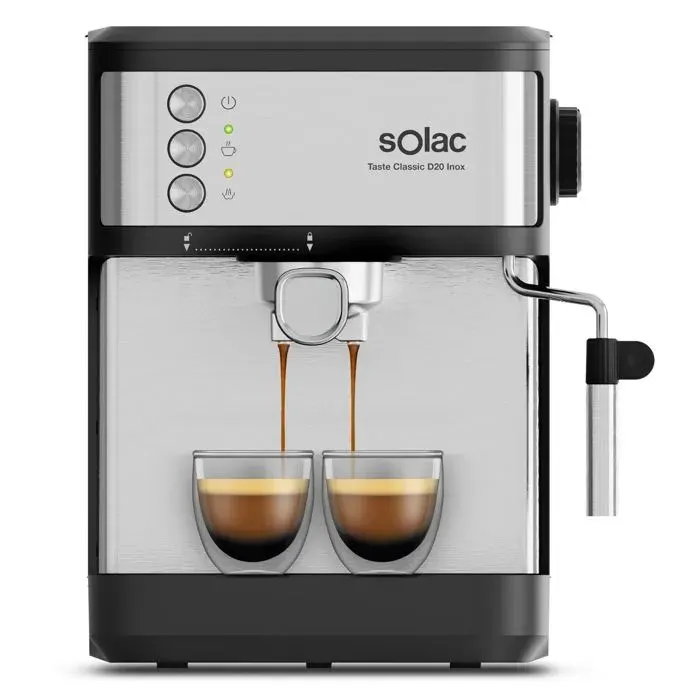 Solac – Machine expresso Taste Classic D20 850W 20 bars Réservoir 18L Vapeur inox Arrêt auto