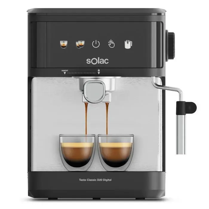 Solac – Machine expresso Taste Classic D20 850W 20 bars Réservoir 18L Vapeur inox Tactile Arrêt auto