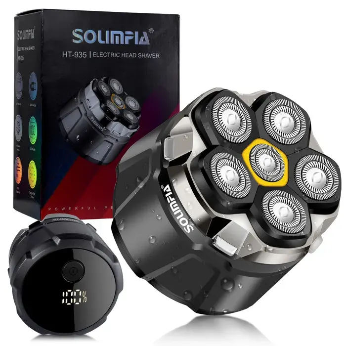 SOLIMPIA RASOIR ELECTRIQUE Homme Tondeuse Crâne 6 Têtes Rasoir Chauve Étanche IPX6 avec Écran LED