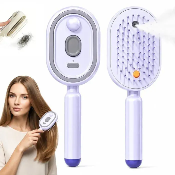 SONGHU Brosse coiffante électrique à vapeur – Nouvelle brosse lissante rechargeable 2026 (avec picots anti-nœuds) (Violet)