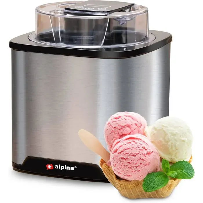 Sorbetière - ALPINA - Turbine 2L - Acier inoxydable - Arrêt automatique - Affichage LED tactile