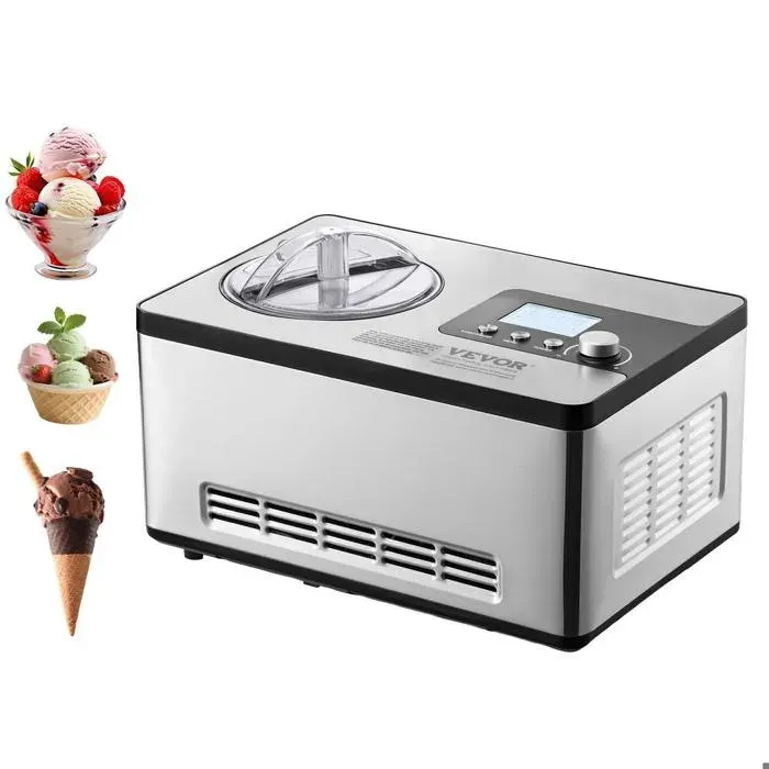Sorbetière automatique 2 L 180 W écran LCD turbine à glace électrique pour crème glacée sorbets gelato maison sans pré-congélation