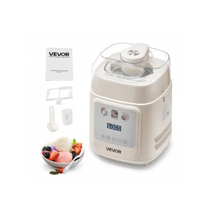 Sorbetière Automatique Verticale de 1 L Turbine à Glace Sorbets Yaourt Glacé avec Compresseur Intégré