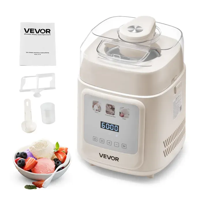 Sorbetière Automatique Verticale de 1 L-VEVOR-avec Compresseur Intégré-Machine à Glace Électrique-sans Pré-congélation