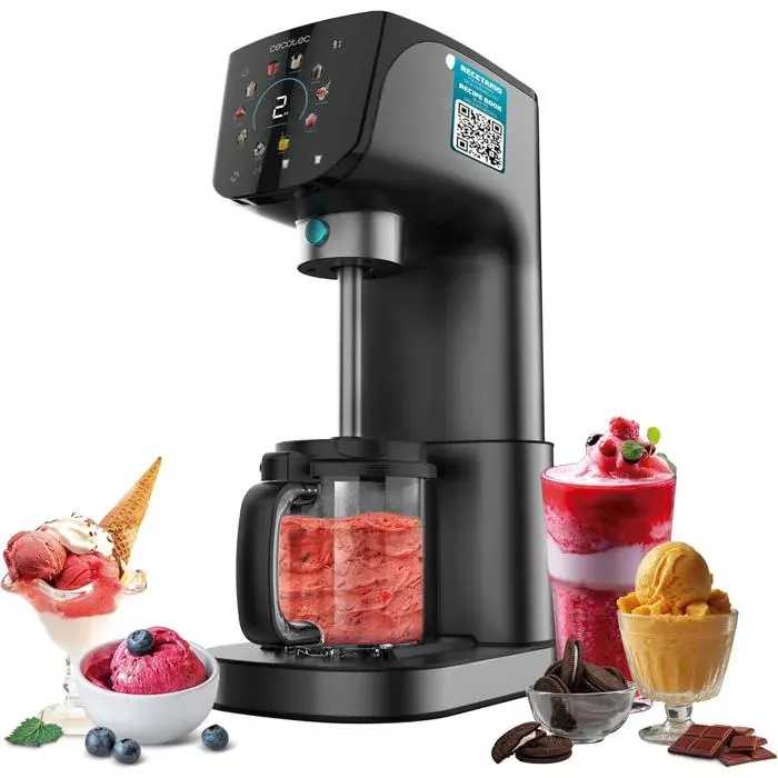 Sorbetière Gelatec 2100 500W 11 programmes 21L technologie Creamon Re-Spin écran tactile 3 bacs