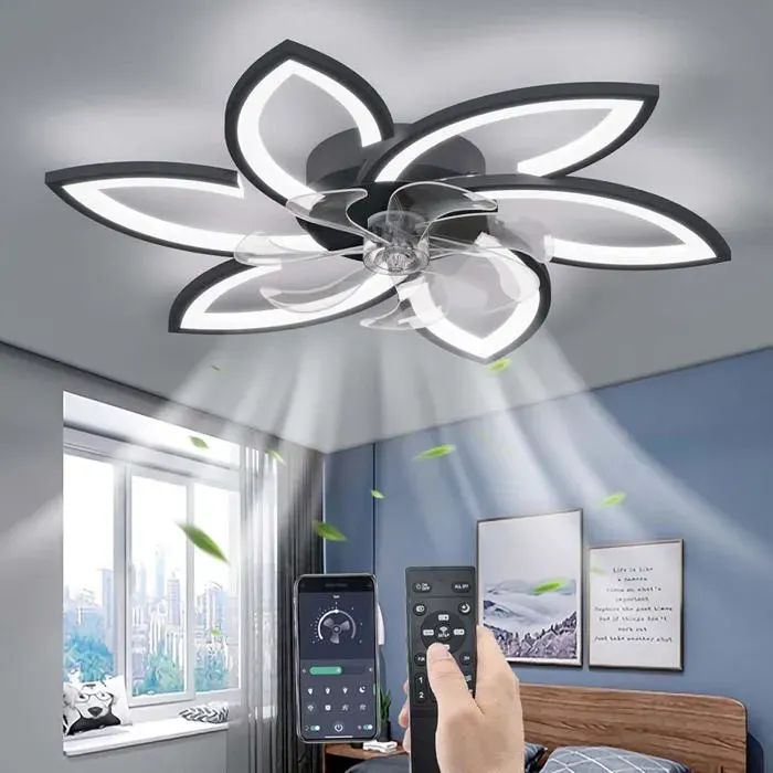 Sourdine Ventilateur de Plafond avec lumière avec télécommande LED Dimmable Lampe de Plafond Moderne Ventilateur de Plafond 78CM