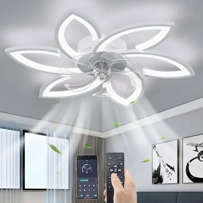 Sourdine Ventilateur de Plafond avec lumière avec télécommande LED Dimmable Lampe de Plafond Moderne Ventilateur de Plafond Blanc