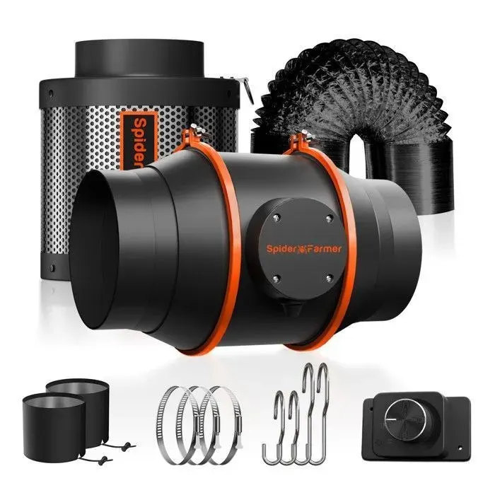 Spider Farmer 6 Ventilateur en ligne avec contrôleur de vitesse Ventilateur déchappement 402CFM (contrôleur GGS contrôlable)
