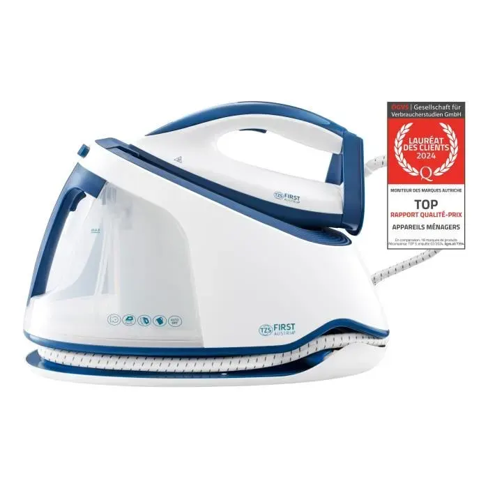 Station de repassage à vapeur TZS First Austria équipée dun réservoir deau de 15 L [bleu]
