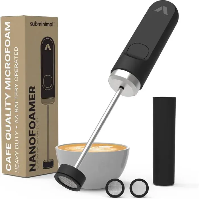 Subminimal NanoFoamer V2 — Mousseur à lait sans fil micro‑mousse pro 2 grilles MasterClass incluse