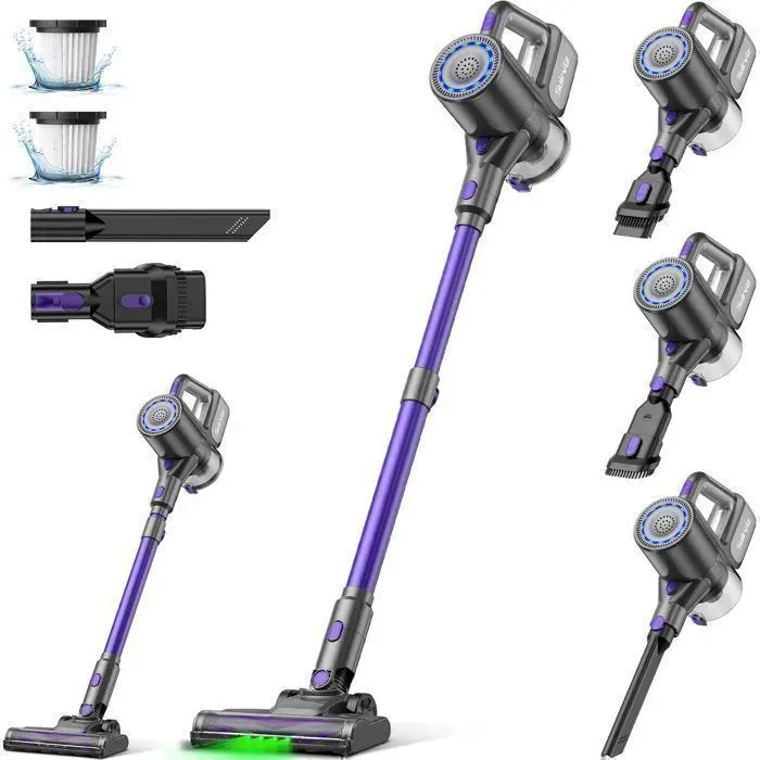 Suirviz U8 Aspirateur Balai sans Fil Puissant 40KPa avec 35 MinLumière LED Verte/Anti-étranglementTapisSols DursPoils danimaux