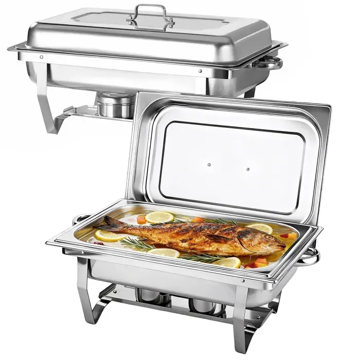 SUPFINE Lot de 1 Chauffe-Plat 9 L Buffet Chauffant Rectangulaire Réchaud en INOX pour Buffet Libre-Service Hôtel Traiteur — coloris Argente