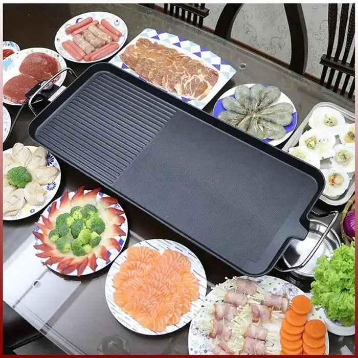 SUPFINE Plancha Electrique De Table En Inox Plaque De Cuisson Thermostat Adjustable Revêtement Antiadhésif 1355 W Taille 68*28cm