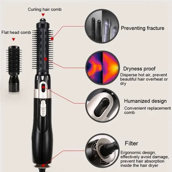 SURENHAP outil de coiffure électrique 4 en 1 multifonctionnel sèche-cheveux et peigne à air chaud lisseur bigoudi beaute brosse