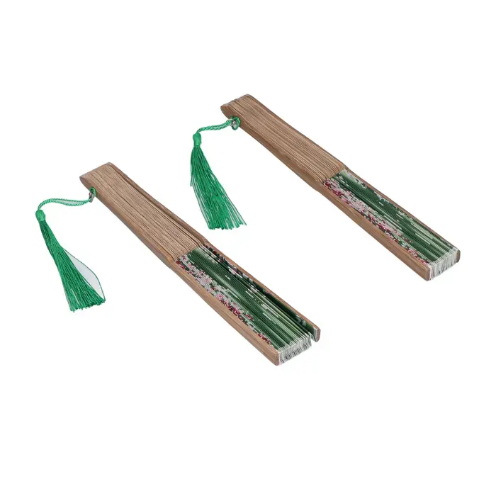 SURENHAP ventilateur en bambou 2pcs ventilateur pliant vert modèle unique bricolage coffret