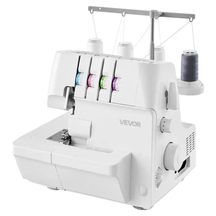 Surjeteuse 1250 Points par Minute Machine à Surjeter Compatibilité 2/3/4 Fils Machine à Coudre pour Divers Tissus Blanche