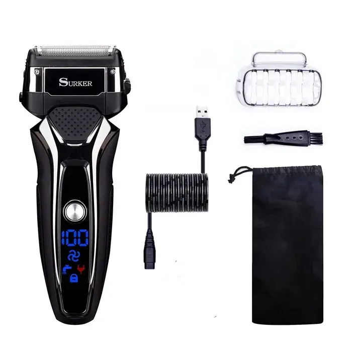 SURKER RASOIR ELECTRIQUE Homme – Rasoir à Feuille Rechargeable USB Batterie Lithium Rasage de Précision — coloris Noir
