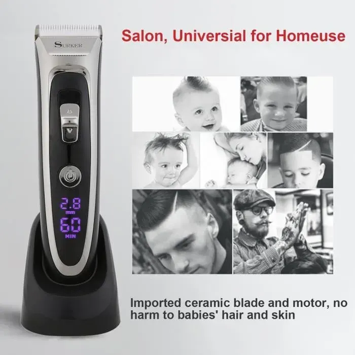 SURKER - Tondeuse à cheveux professionnelle RFC-688B LCD barbe enfants et personnes âgées