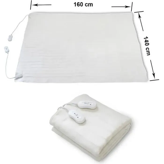 Surmatelas Chauffant Double - SOTECH - 160 x 140 cm - 2x60W - Blanc - 3 niveaux de chauffage