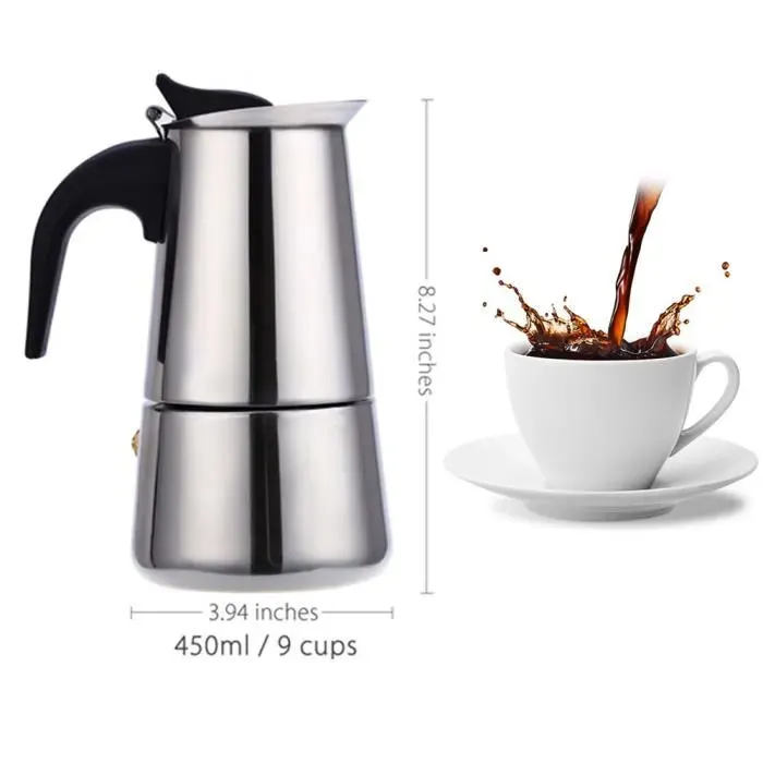 SWAREY 9 Cups 450ML Mocha Espresso Cafetière à café percolateur en acier inoxydable