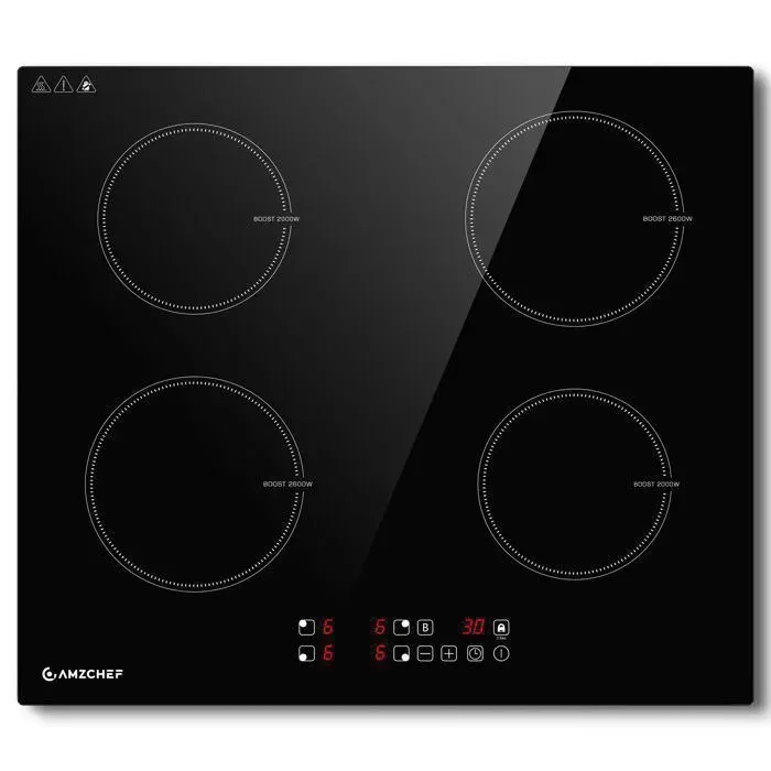 Table de cuisson 4 foyers AMZCHEF Plaque Induction 7400W Encastrable avec 4 boosters L59 x P52 cm