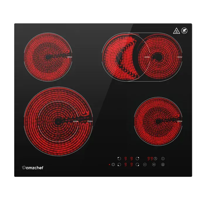 Table de Cuisson AMZCHEF Plaque Induction Vitrocéramique 6600W avec 4 Feux 9 Niveaux de Puissance Contrôle Tactile 59cm