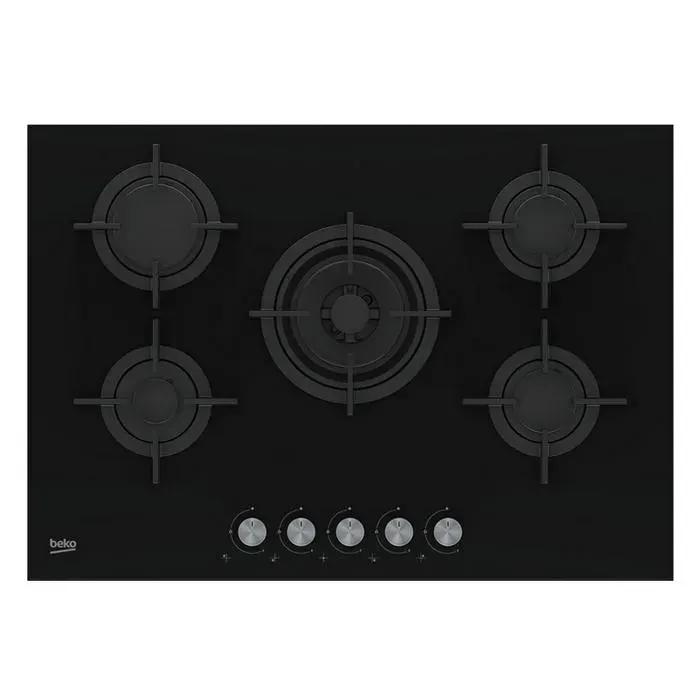 Table de cuisson au gaz - BEKO - HILW75222S - Noir - Verre trempé - 5 éléments