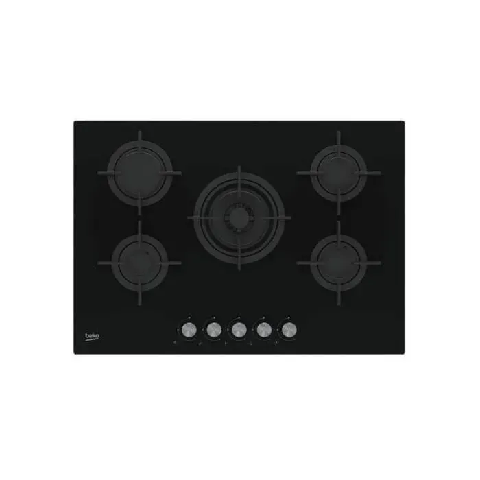 Table de cuisson au gaz - Beko - HILW75222SL - 4 Gaz + 1 Wok - Noir - 75 cm — coloris Noire