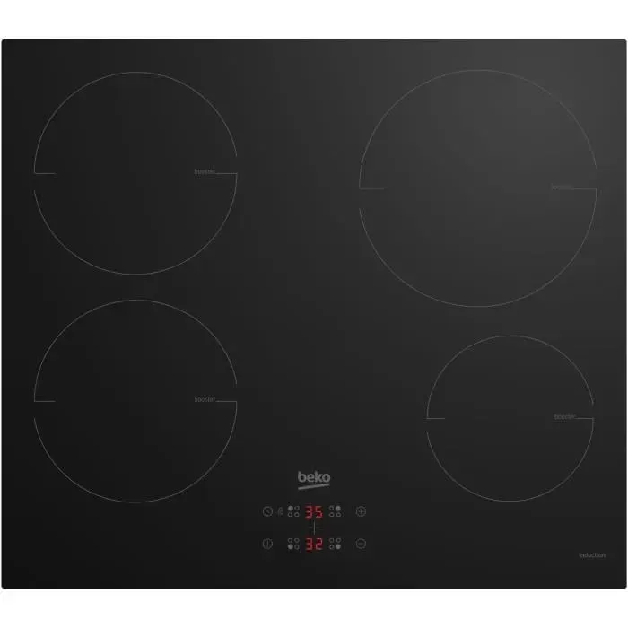 Table de cuisson BEKO - 4 Inductions - Commandes tactiles et centralisées - Noir - 60 cm - HII6A400MT