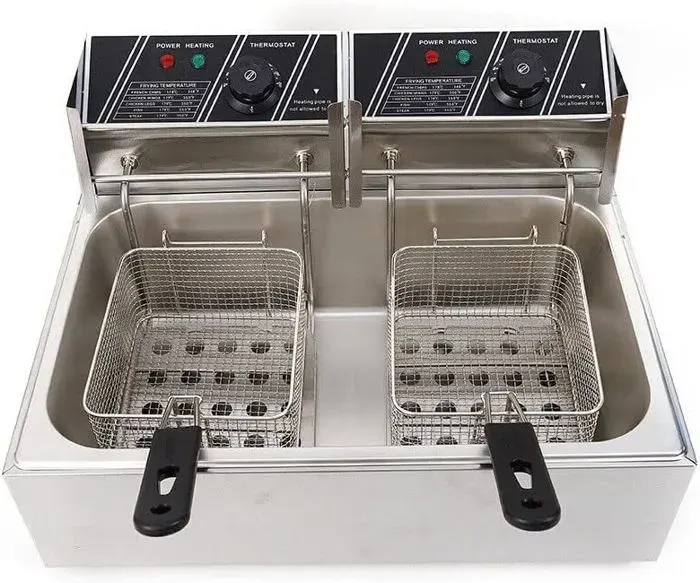 TABLE DE CUISSON ELECTRIQUE - PLAQUE DE CUISSON ELECTRIQUE - OUKANING - friteuse en acier inoxydable - 2 x 6L