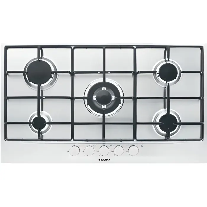 Table de cuisson gaz 5 foyers 90 cm Glem GT955IX - Puissance totale 11300 W - Inox