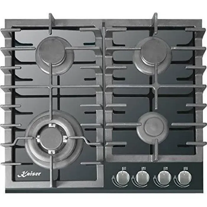 Table de cuisson gaz 58 cm Kaiser KCG 6383 Turbo • 4 foyers • Brûleur Turbo 38 kW • Verre noir • Encastrable