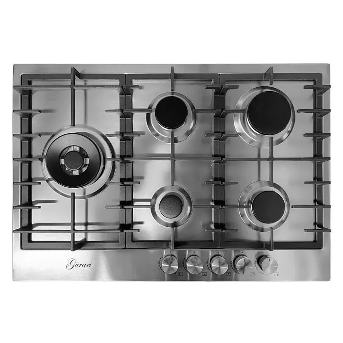 Table de cuisson gaz 75 cm Gurari GCH FG 755 • 5 foyers • Brûleur Wok 4 kW • Inox • Encastrable