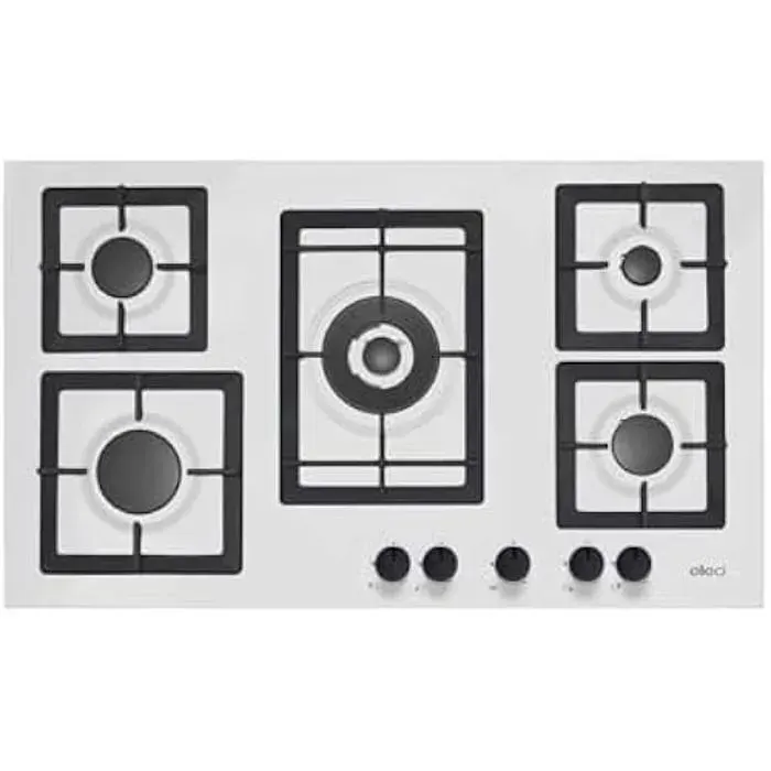Table de cuisson gaz ELLECI Plano 75 - 5 feux - Grilles en fonte - Finition Granitek — coloris Blanche