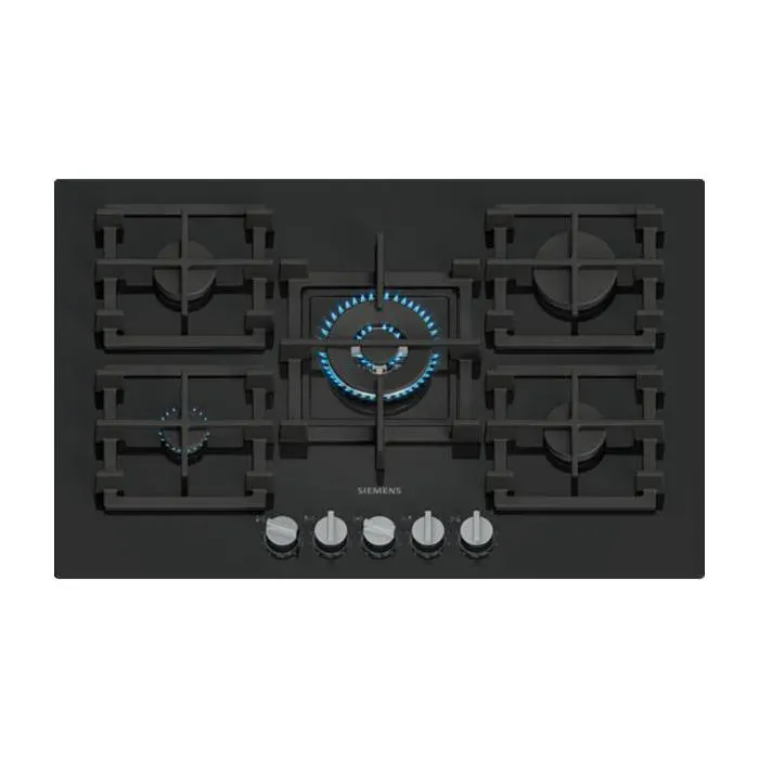 Table de cuisson gaz - SIEMENS - EP7A6QI40 - 75 cm - 5 foyers (Wok 4 kW) - Verre trempé noir