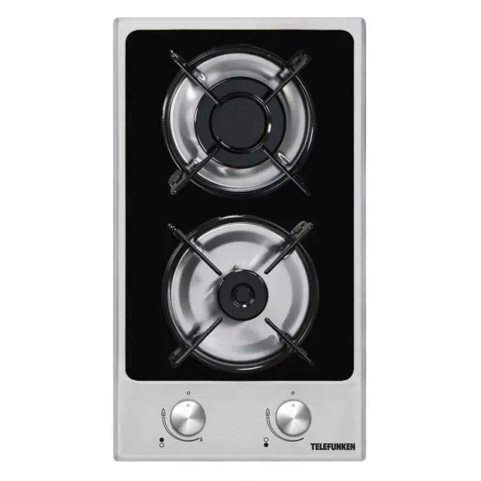 Table de cuisson gaz TELEFUNKEN TKGOG2X - 2 foyers - Noir et Inox - Allumage électronique