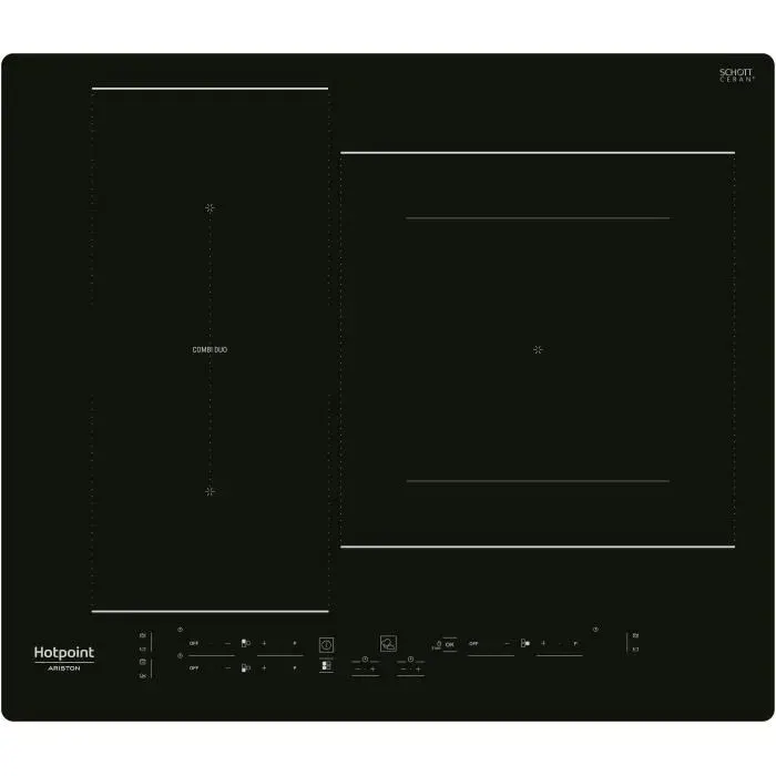Table de cuisson induction - HOTPOINT - 3 zones - Zones modulables - L 59 x P 51 cm - HB2760BNE - 7200W total - Noir