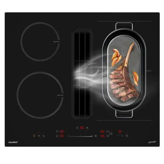 Table de cuisson - Plaque de cuisson à induction aspirante COMFEE 60 cm 4 foyers avec hotte intégrée 638 m³/h 7400W A++