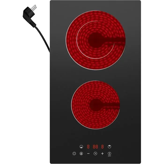Table De Cuisson Plaque Vitrocéramique 2 Foyers 3200W Electrique Encastrable 9 Niveaux De Puissance Commande Tactile Min[PE53]