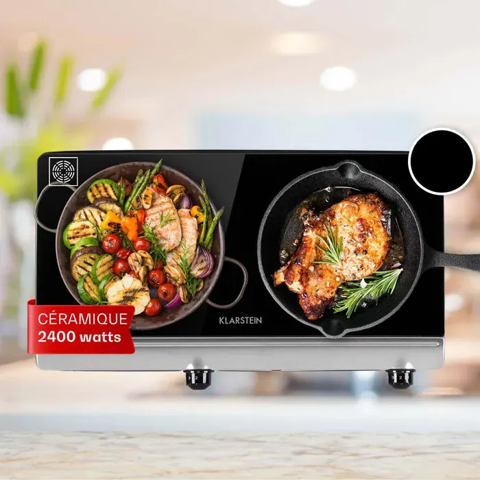 Table de cuisson vitrocéramique Klarstein Cookbuddy - 2 foyers - 2400 W - Gris