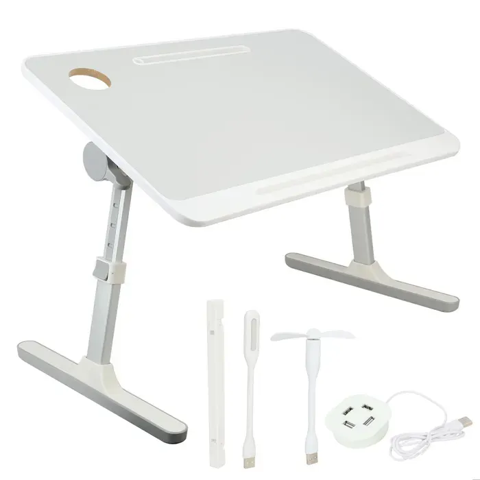 Table de Lit réglable et Portable avec un ventilateur USB et une petite lampe 60x40cm - Agrent