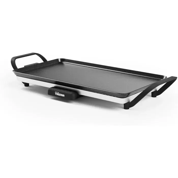 Table Grill Électrique Slim M Plaque 46x26cm Antiadhésive Thermostat Réglable Poignées Amovibles Nettoyage Facile