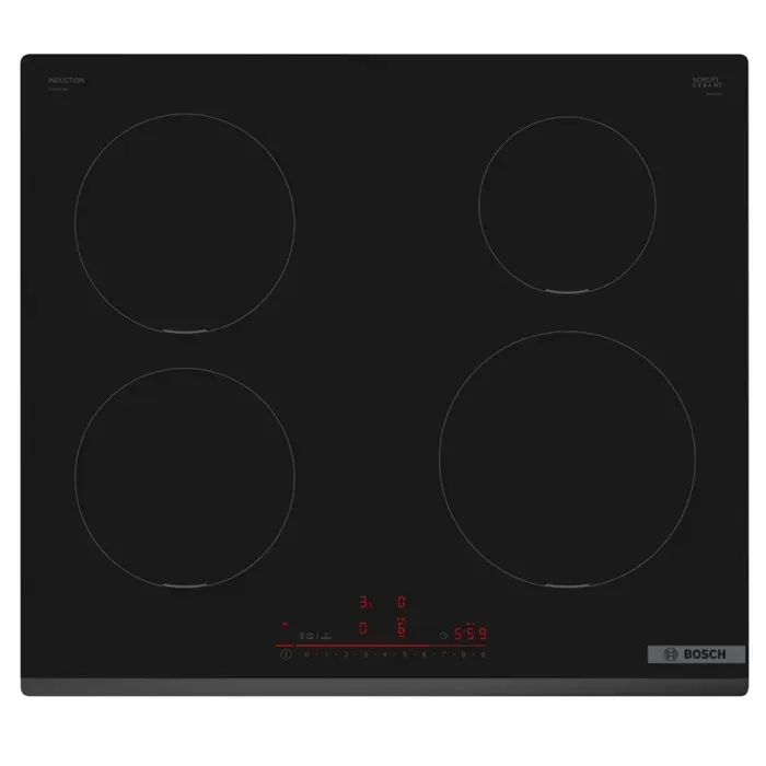 Table induction 60 cm - BOSCH Série 6 - 4 foyers - Noir - H51 x L592 x522 cm - PIE631HB1E