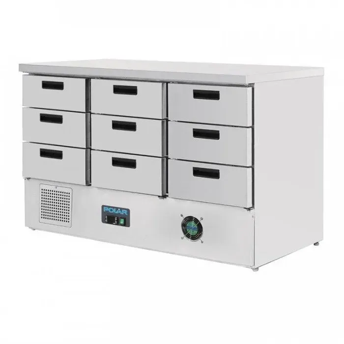 Table inox réfrigérée positive 9 tiroirs GN 1/1 (P)65 mm 235 W 220 V - MONO