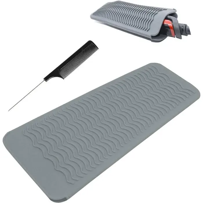 Tapis Résistant À La Chaleur Pour Fer À Fr R Silicone Pochette Pour Fers À Boucler Lisseur Fer Plat Et Outil De Coiffure (Gris)
