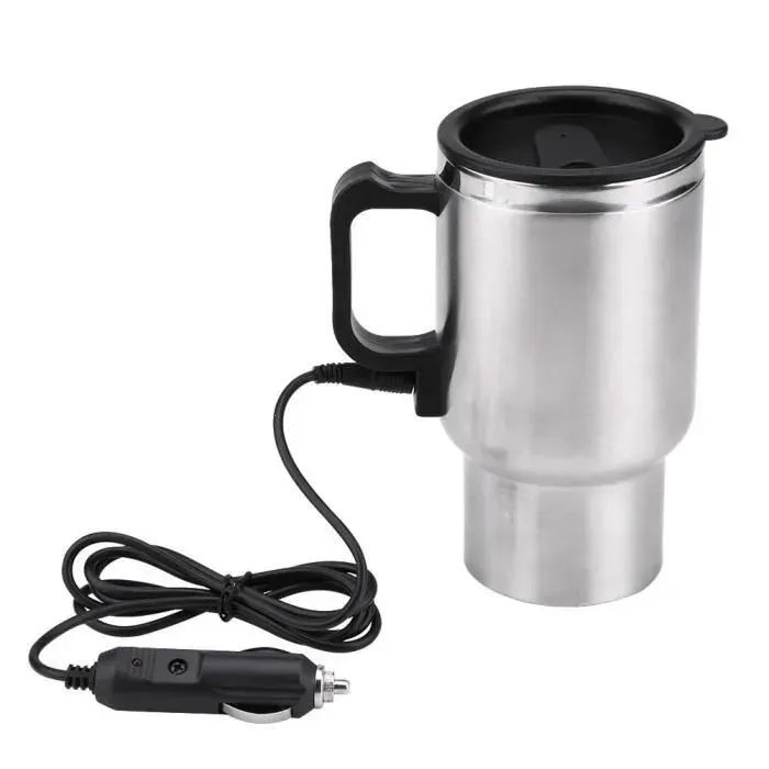 Tasse Chauffante Électrique - Haofy - 450 ml - Acier Inoxydable - 120 Watt - Voyage Gris