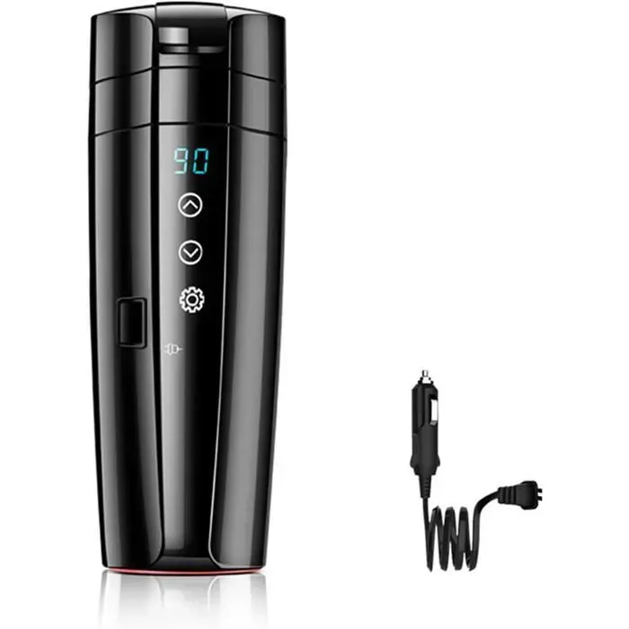 Tasse chauffante isotherme 400ml 12V/24V - Contrôle intelligent température pour voiture/bureau (Acier inox brossé Autonomie Label